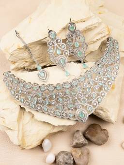 STILEADDA - Ad Stone Mint Necklace Set With Earrings