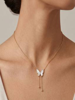 AQUASTREET - Butterfly White Shell Gold Plated Hypoallergenic And Anti-Tarnish Pendant