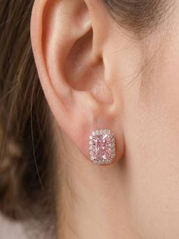 AQUASTREET - Square Pink Zircon Rose Gold Plated Anti-Tarnish Stud Earrings