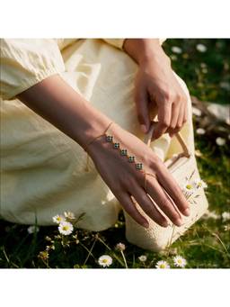 Salty - Teal Bloom Clover Gold Toned Hand Chain