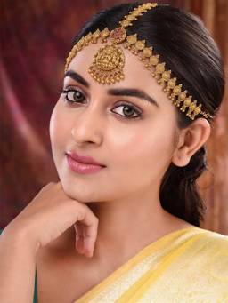 STILEADDA - Women Temple Gold Plated Stone Studded Head Jewellery