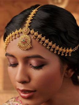 STILEADDA - Women Gold Plated South Indian Stone Studded Head Jewellery