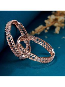 Opal Touch - Rose Gold Plated Round Cut Stones And Geometric Pattern Bangles