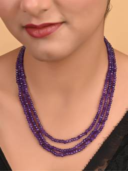 Ratnavali Jewels - Three Layer Amethyst Real Onyx Stone Beads Necklace