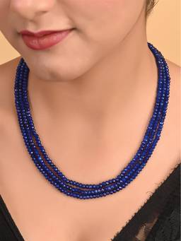 Ratnavali Jewels - Three Layer Blue Real Onyx Stone Beads Necklace