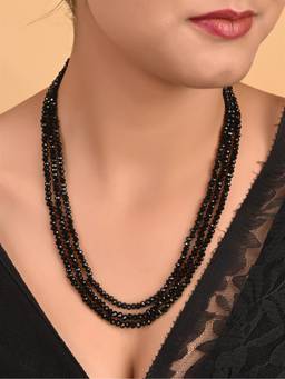 Ratnavali Jewels - Three Layer Black Real Onyx Stone Beads Necklace