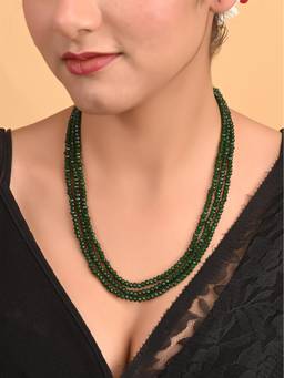 Ratnavali Jewels - Three Layer Green Real Onyx Stone Beads Necklace