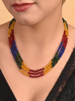 Ratnavali Jewels - Three Layer Multi Real Onyx Stone Beads Necklace