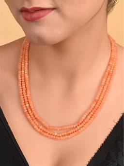 Ratnavali Jewels - Three Layer Orange Real Onyx Stone Beads Necklace