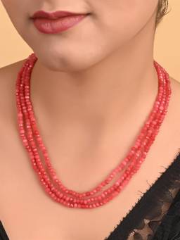 Ratnavali Jewels - Three Layer Pink Real Onyx Stone Beads Necklace