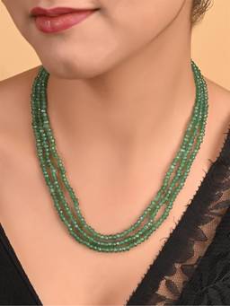 Ratnavali Jewels - Three Layer Parrot Green Real Onyx Stone Beads Necklace