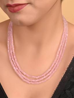 Ratnavali Jewels - Three Layer Pastel Pink Real Onyx Stone Beads Necklace