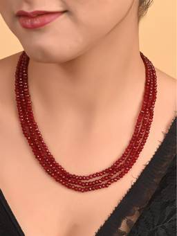 Ratnavali Jewels - Three Layer Red Real Onyx Stone Beads Necklace