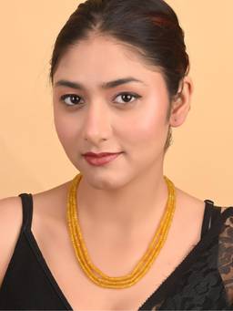 Ratnavali Jewels - Three Layer Yellow Real Onyx Stone Beads Necklace
