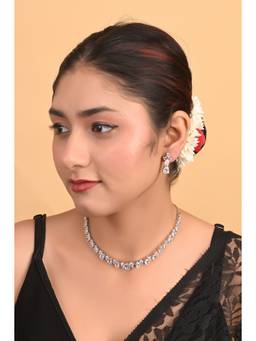 Ratnavali Jewels - Silver Plated White American Diamond Cz Wedding Jewellery Set