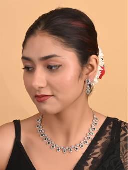 Ratnavali Jewels - Silver Plated Green American Diamond Cz Wedding Jewellery Set