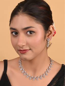Ratnavali Jewels - Silver Plated Pink American Diamond Cz Wedding Jewellery Set