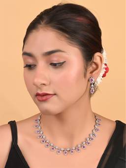 Ratnavali Jewels - Silver Plated Red American Diamond Cz Wedding Jewellery Set