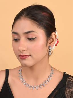 Ratnavali Jewels - Silver Plated White American Diamond Cz Wedding Jewellery Set
