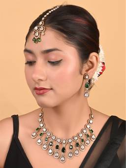Ratnavali Jewels - Antique Plated Kundan Cz Diamond Wedding Jewellery Set