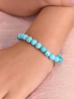 Ratnavali Jewels - Crystal Blue Turquoise Natural Beaded Round Gemstone Bracelet