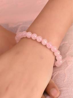 Ratnavali Jewels - Crystal Pink Natural Beaded Round Gemstone Bracelet
