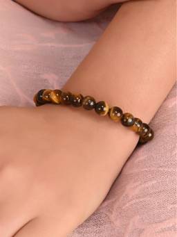 Ratnavali Jewels - Crystal Tiger Eye Natural Beaded Round Gemstone Bracelet