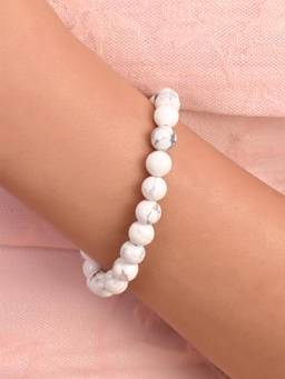 Ratnavali Jewels - Crystal Howlite Natural Beaded Round Gemstone Bracelet