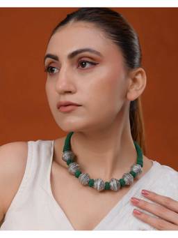Silvermerc Designs - Women Thread Necklace With Oxidized Silver Beads