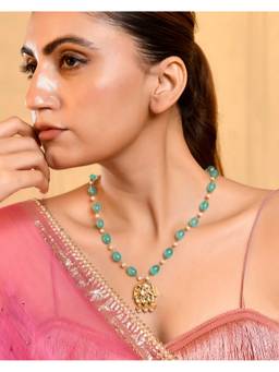 Silvermerc Designs - Turquoise Beaded Necklace Pearl And Blue Beads Traditional Long Necklace