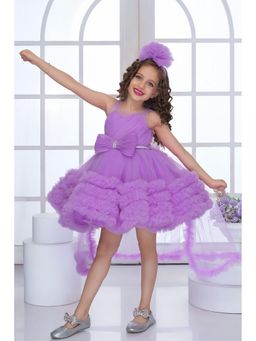 Lagorii - Lavender High-Low Tulle Party Dress Tailback with Oversized Bow