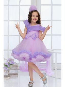 Lagorii - Lavender Layered High-Low Tulle Party Dress Tailback with Bow