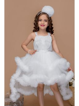 Lagorii - White Sequin High-Low Layered Party Dress Tailback with Bow
