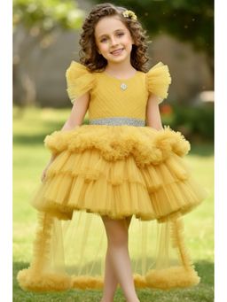 Lagorii - Yellow Ruffle Tailback Party Dress with Sparkle Belt
