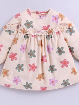 Snuggly Monkey - Beige Woven Flower Print Dress