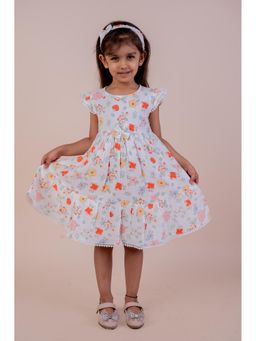 Snuggly Monkey - White Floral Print Dress with Hairband