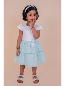 Snuggly Monkey - White Mint Chikan Fabric Embroidered Dress with applique