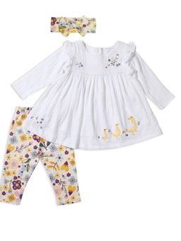 My Milestones - White Embroidered Top and Pant with Hairband