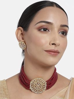 I Jewels - Gold Plated Traditional Maroon Choker Set K239M