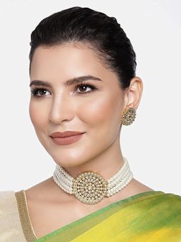 I Jewels - Gold Plated Traditional White Choker Set K239W