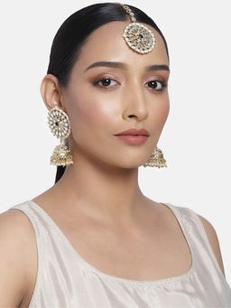 I Jewels - Traditional Gold Plated Kundan & Pearl Maang Tikka with Earrings (Te2871G)