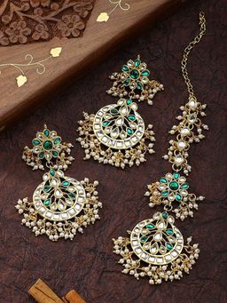 I Jewels - Gold Plated Traditional Earrings with Maang Tikka (Te2872G)