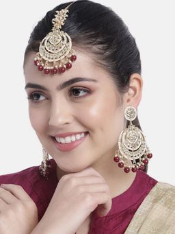 I Jewels - Gold Plated Traditional Kundan & Pearl Earrings with Maang Tikka (Te3002M)