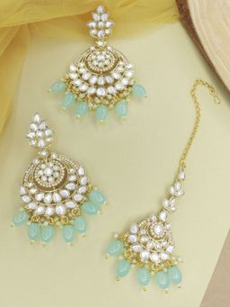 I Jewels - Gold Plated Traditional Kundan & Pearl Earrings with Maang Tikka (Te3020Sb)