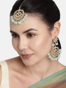 I Jewels - Gold Plated Traditional Kundan Pearl Earrings And Maang Tikka (Te7058Sb)