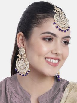 I Jewels - Traditional Gold Plated Chandbali Kundan Pearl Earrings Maang Tikka (Te7077Bl)