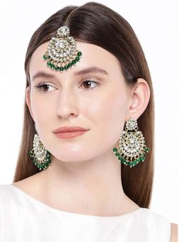 I Jewels - Gold Plated Traditional Kundan Pearl Earrings with Maang Tikka (Te2501G)