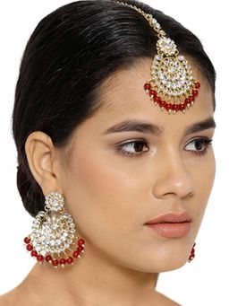 I Jewels - Gold Plated Traditional Kundan Pearl Earrings & Maang Tikka (Te2501R)
