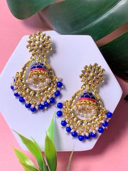 I Jewels - Gold Plated Traditional Meenakari Kundan Studded Pearl Dangle Jhumki Earrings