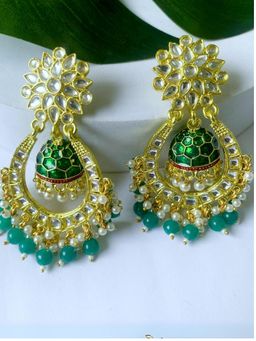 I Jewels - Gold Plated Traditional Meenakari Kundan Studded Pearl Dangle Jhumki Earrings